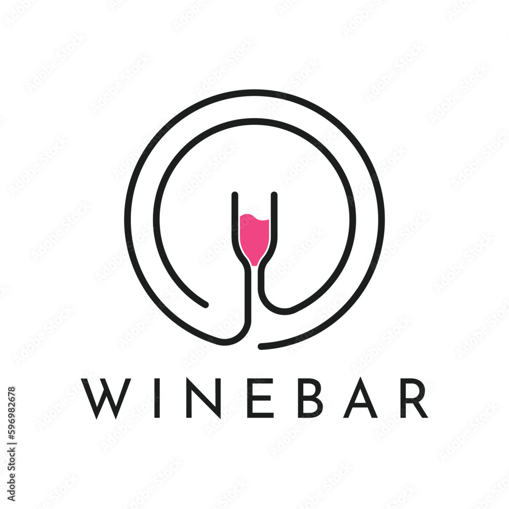 wine bar minimalist logo design with circle wine bar minimalist logo design with circle