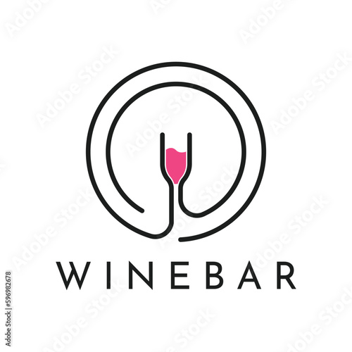 wine bar minimalist logo design with circle
