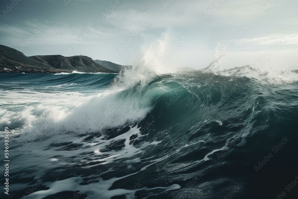 Giant ocean waves caused by underwater earthquakes or landslides. Generative AI