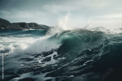 Giant ocean waves caused by underwater earthquakes or landslides. Generative AI