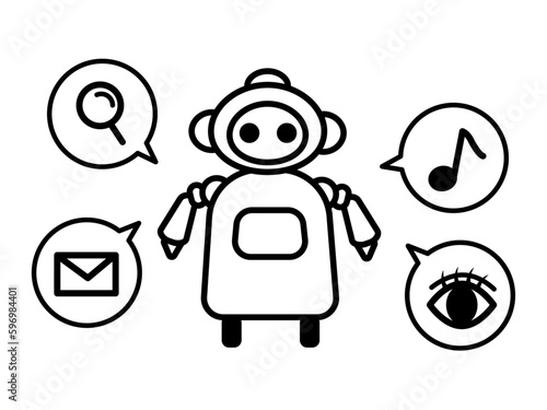 介護用の人工知能ロボットのイラスト　線画のみ