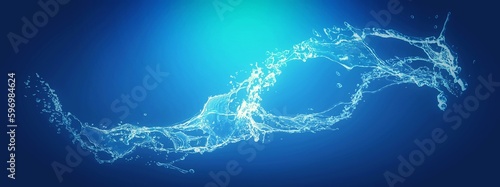 抽象的な曲線の青い波と水しぶきの背景