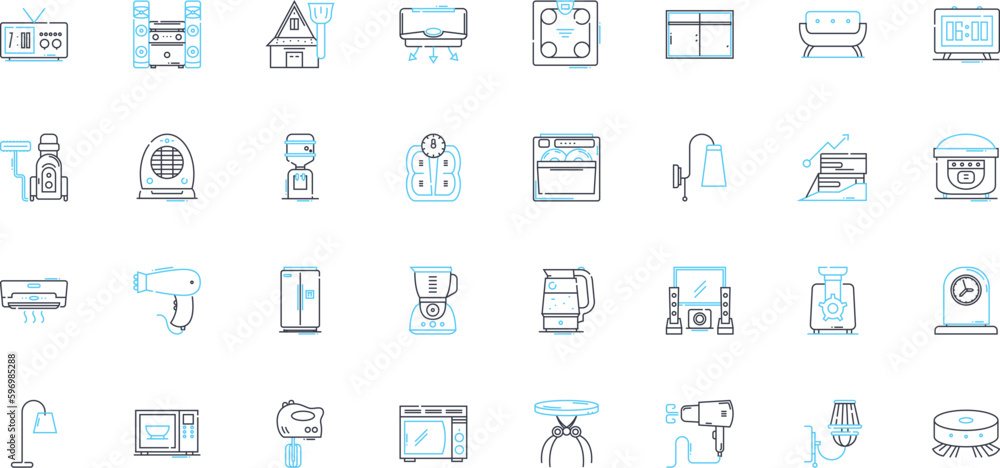 Refrigerator linear icons set. Cooling, Preservation, Freezing, Food, Ice, Temperature, Chill line vector and concept signs. Frost,Compressor,Storage outline illustrations Generative AI