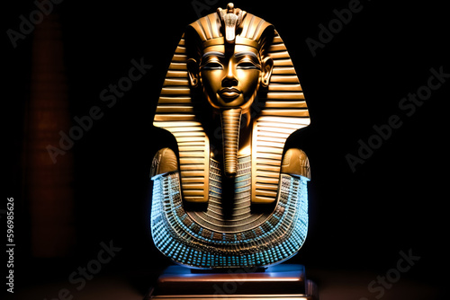 Egyptian Sphinx statue on a black background. Generative AI photo