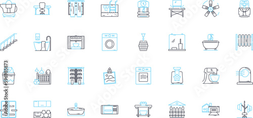 Home retailer linear icons set. Furniture, Decor, Appliances, Lighting, Linens, Kitchenware, Garden line vector and concept signs. Bedding,Curtains,Cushions outline illustrations Generative AI