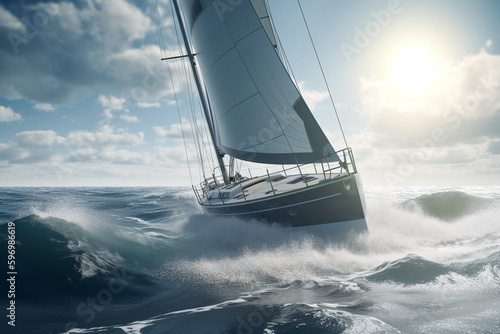 Yacht sailing through the waves , Generative AI 