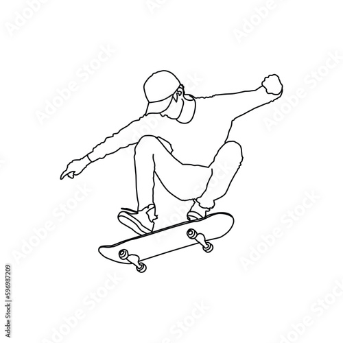 Jump skateboarding man linear drawing design vector