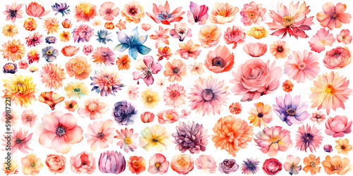watercolor flower collection. set of hand drawn flower Generative AI