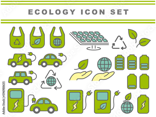 環境保護やエコや電気自動車などに関するアイコンセット