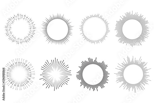 Circle sound wave. Circular music audio round. Radial graphic of voice. Abstract equalizer. Symbol of waveform burst rays. Vector set on white background