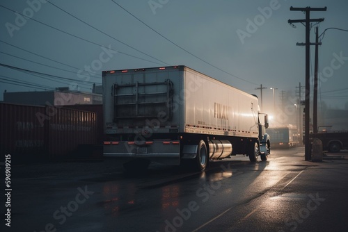 Truck trailer in paved lot. Generative AI