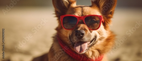 Cute Dog Enjoying a Sunny Beach Vacation , Generative AI  © HappyTime 17