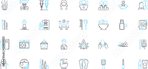Fitness center linear icons set. Gym, Strength, Cardio, Equipment, Group, Training, Health line vector and concept signs. Nutrition,Wellness,Personal outline illustrations Generative AI