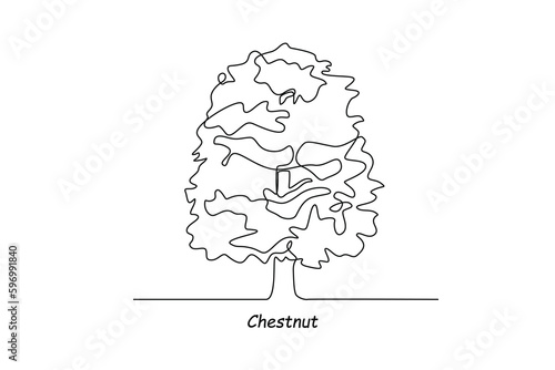 Single one line drawing chestnut. Tree concept. Continuous line draw design graphic vector illustration.