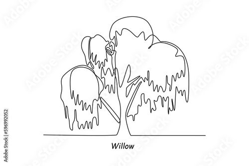 Single one line drawing willow. Tree concept. Continuous line draw design graphic vector illustration.
