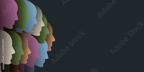 Metaphor bipolar disorder mind mental. Concept mood disorder. Colored silhouette heads. Double face. Split personality. Psychology. Dual personality concept. Mental health. Copy space