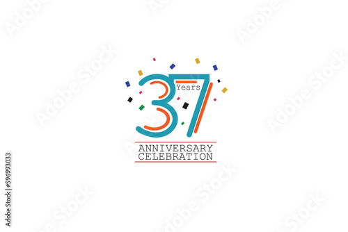 37th, 37 years, 37 year anniversary 2 colors blue and orange on white background abstract style logotype, vector design for celebration vector