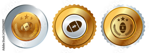 Rugby American football game sport medal championship league competition winner winner gold badges circle shape