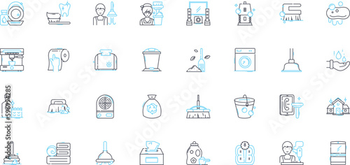 Dry cleaning linear icons set. Stain, Fabric, Garment, Pressing, Laundry, Wardrobe, Ironing line vector and concept signs. Apparel,Steam,Clothes outline illustrations