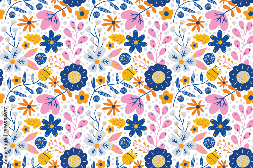 Colorful Retro Flower Seamless Pattern