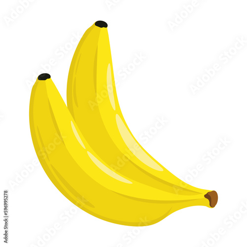Yellow bananas fruits in bunch. Harvesting tropical fruits. Healthy fruits set in cartoon style isolated on white background