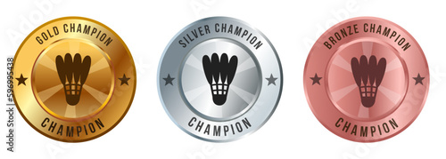 Badminton shuttlecock game sport medal championship winner gold silver bronze badges circle shape