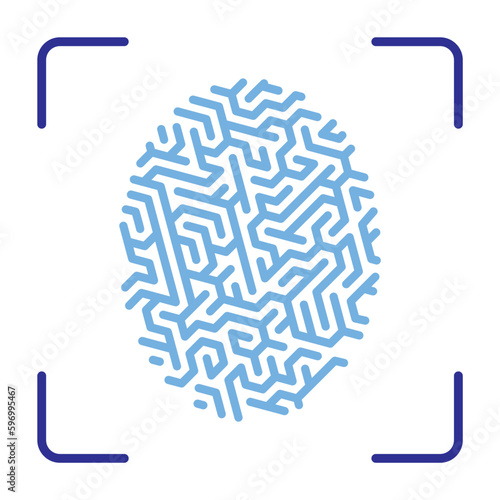 Linear icon. Fingerprint maze with unique cells. Fingerprint bio metric identification. security identification in banking and technology. Simple vector isolated on white background