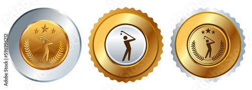 Golf competition tee ball golfing golfer golden emblem medallion medal winner champion badge round graphic