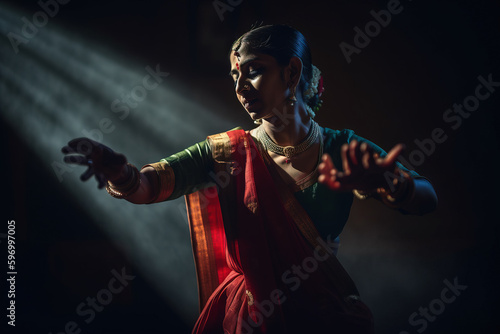 A beautiful kathak dancer, cinematic light. Generative AI photo