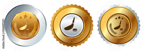 Ice hockey stick skating championship puck icon gold emblem medal medal medallion shiny graphic