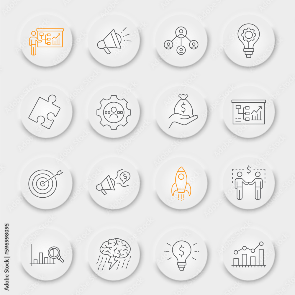 Business strategy line icon set, finance symbols collection, vector ...