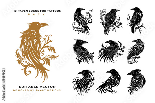 Raven Logos for Tattoos Pack x10