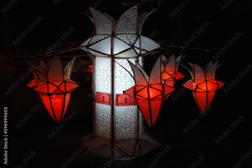 Vesak lantern is a lantern made of thin, brightly colored papers