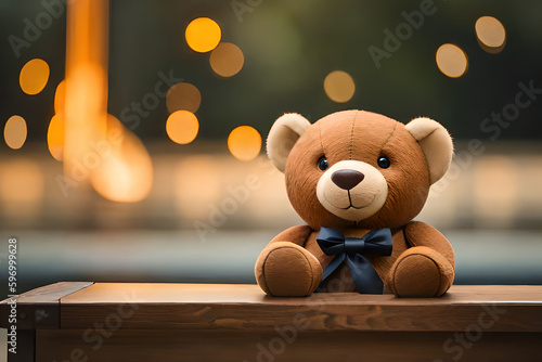 teddy bear on the wooden table