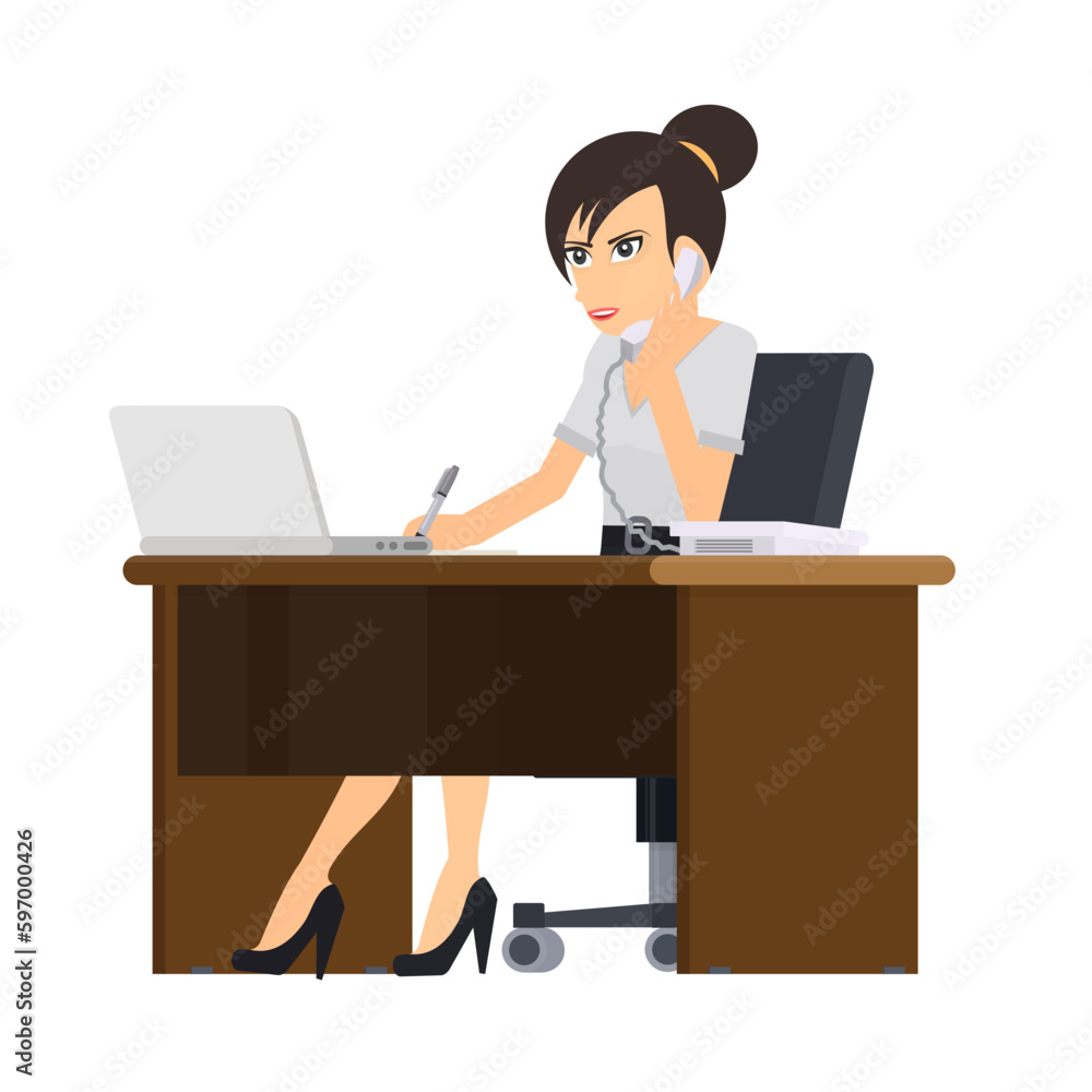 Secretary. Telephone operator in the support service, vector illustration Secretary. Telephone operator in the support service, vector illustration