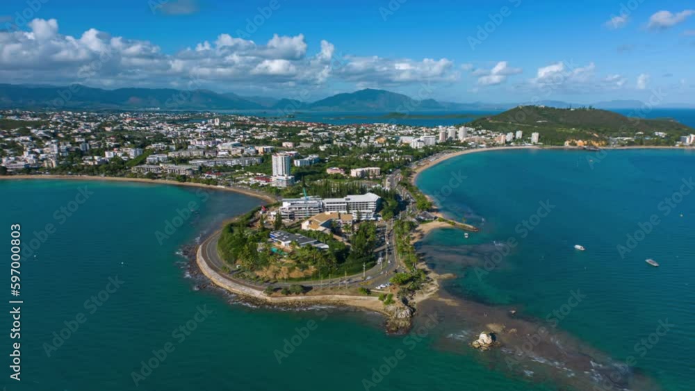 Aerial hyperlapse of Rocher à la Voile, Baie des Citrons, or Lemon Bay and Anse Vata Bay. Noumea. Aerial hyperlapse of Rocher à la Voile, Baie des Citrons, or Lemon Bay and Anse Vata Bay. Noumea.