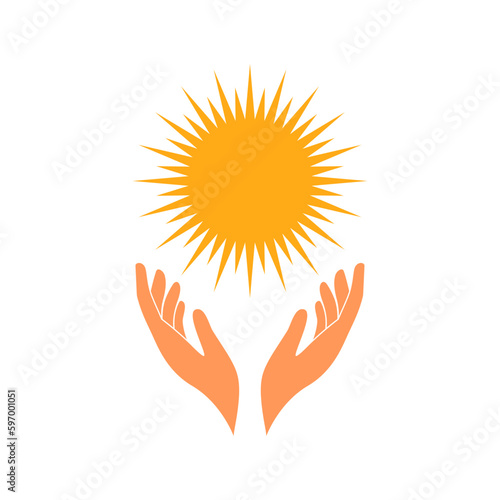 hand holding sun vector logo