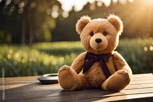 teddy bear sitting on a wooden chair