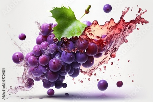 Fotografia Juicy Splash of Sweet Purple Grapes. AI