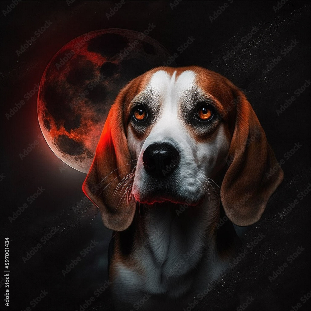 Beagle Dog danching with midnight moon 