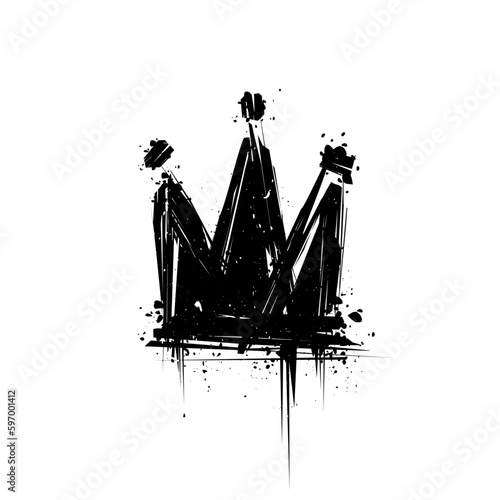 Grunge Rock'n'Roll black Crown isolated on white vector. Doodle style Graffiti Crown sign or tag. Street art Crown grunge element. Printable vector template for print fabric and textile
