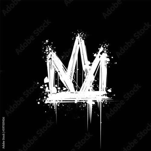 Grunge style Graffiti Crown isolated on white vector. Rock'n'Roll style Crown sign or tag. Street art Crown grunge element in spray paint style. Printable vector template for print fabric and textile