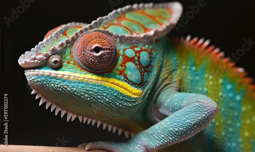 Camouflaging chameleon displays stunning colored close-up Creating using generative AI tools © uhdenis
