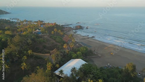 chapora beach wide to closeup bird eye view in goa india photo