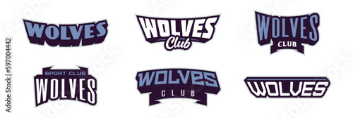 A set of bold fonts for wolf mascot logo. Collection of text style lettering for esports, mascot logo, sports team, college club logo. Font on ribbon. Vector illustration isolated on background photo