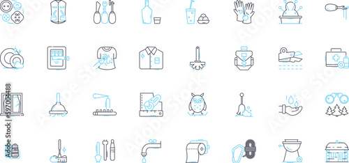 Indoor and outdoor existence linear icons set. ndoor:, Cozy, Comfortable, Sheltered, Cosy, Inviting, Relaxing line vector and concept signs. Warm,Safe,Peaceful outline illustrations Generative AI