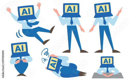 AI・人工知能に関連する人物イラスト素材_限界・AI学習・困惑・デメリット