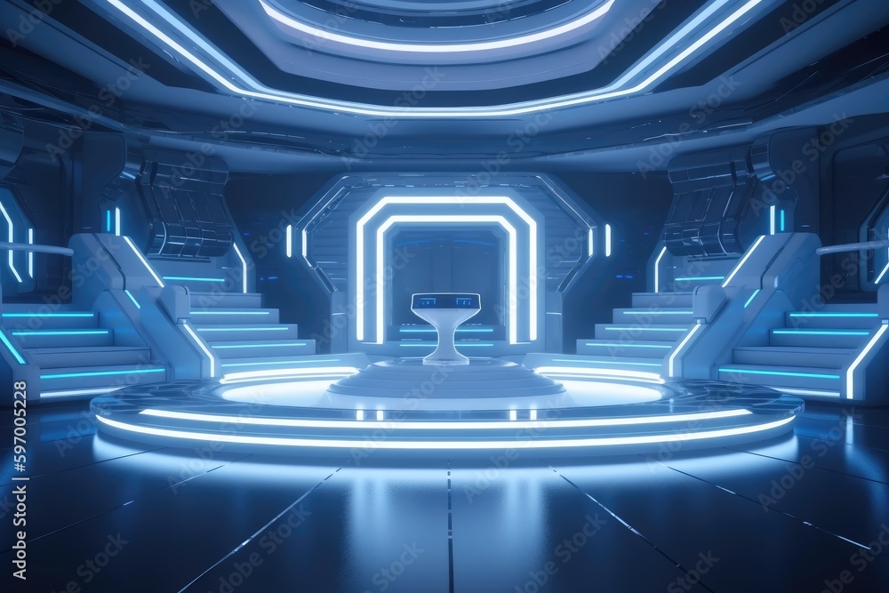 Futuristic sci-Fi spaceship interior. Futuristic background. Generative Ai