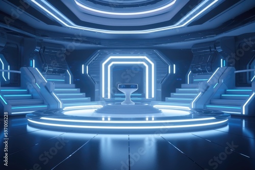 Futuristic sci-Fi spaceship interior. Futuristic background. Generative Ai © vassileva_t