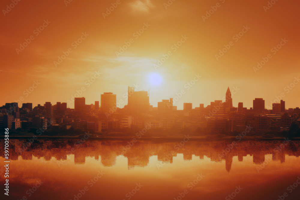 city skyline at sunset, generative ai
